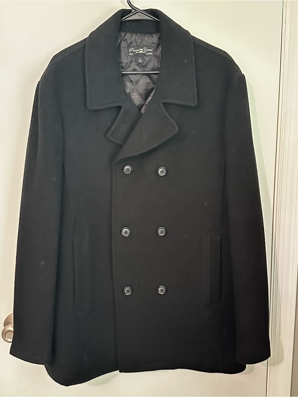 Pronto Uomo Men's Black Wool Peacoat - Size Large